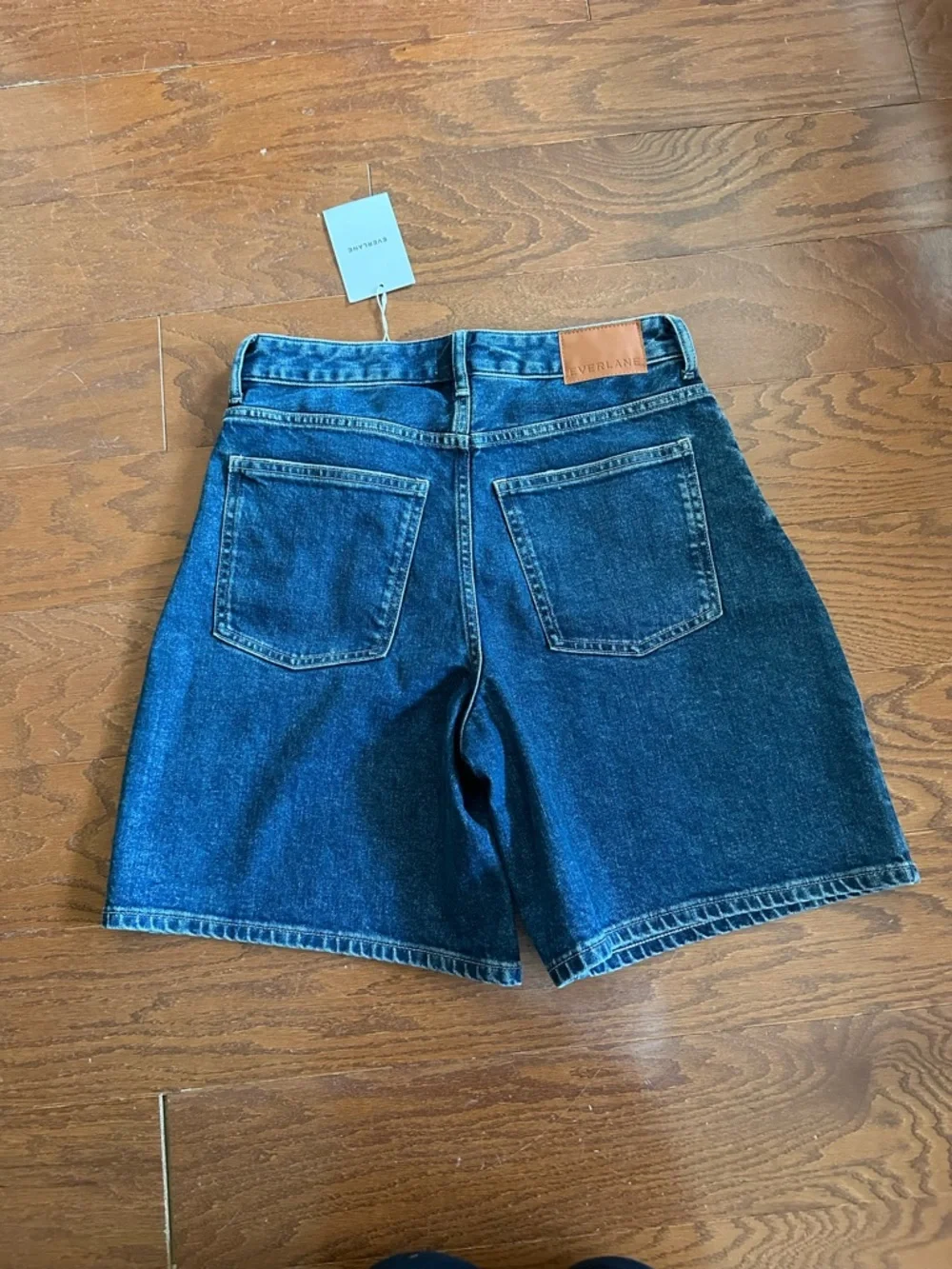 High-Rise Dark Blue Denim Shorts - Picture 3 of 6